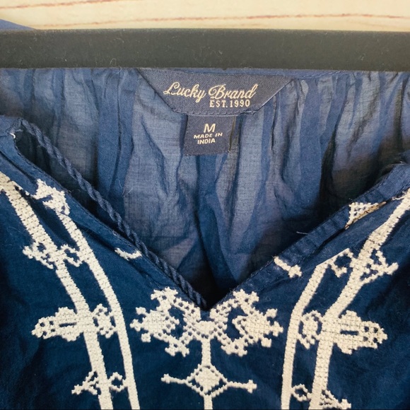 Lucky brand blue boho blouse white embroid… - Picture 8 of 8